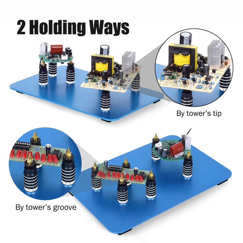 Toolour Soldering Helping Hands 6Pcs PCB Circuit Board Holder ESD Safe,Metal Magnetic Fixture Tower on the Blue Steel Base for Electronic Boards Repairing Soldering Desoldering Rework - Image 3